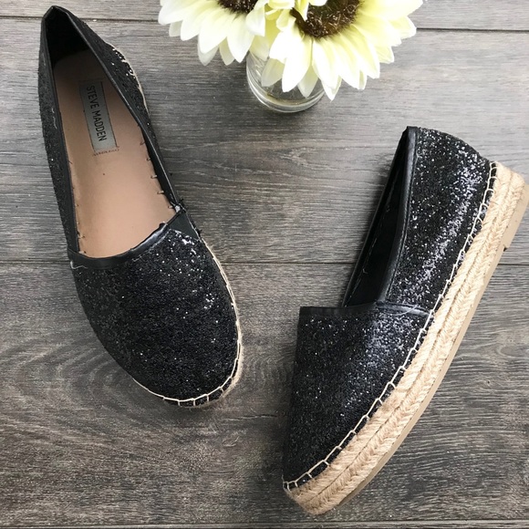 black glitter espadrilles